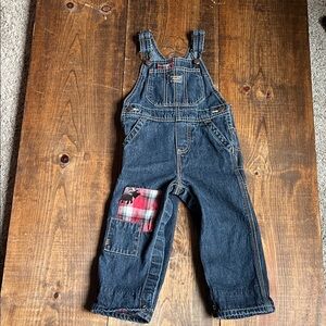 OshKosh B'gosh Dark Blue Overalls with Red Plaid Patch